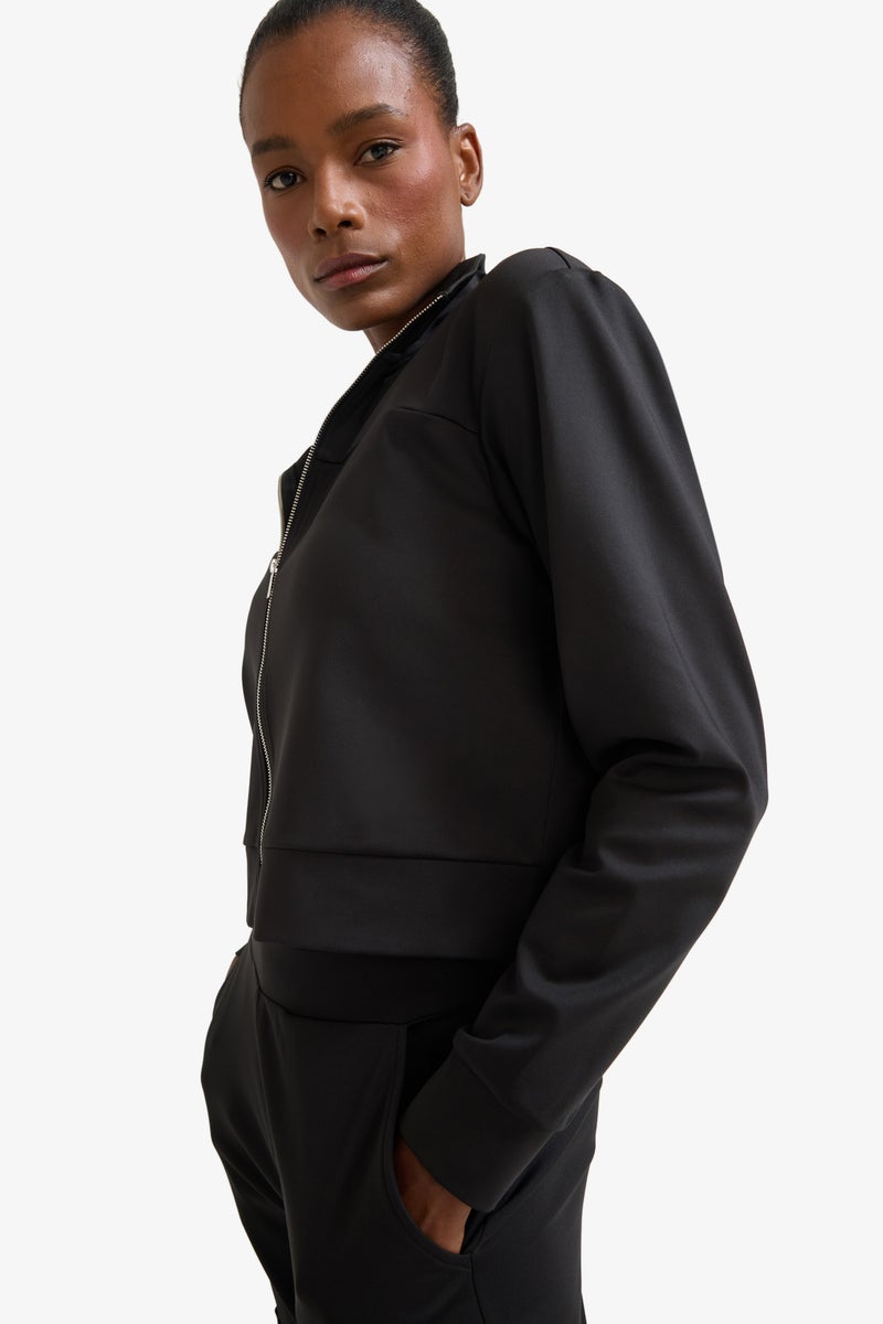 DeFacto Black Woman DeFactoFit Standard Fit with Zip-Up Stretchy Fabric Sweatshirt Casual - Image 3
